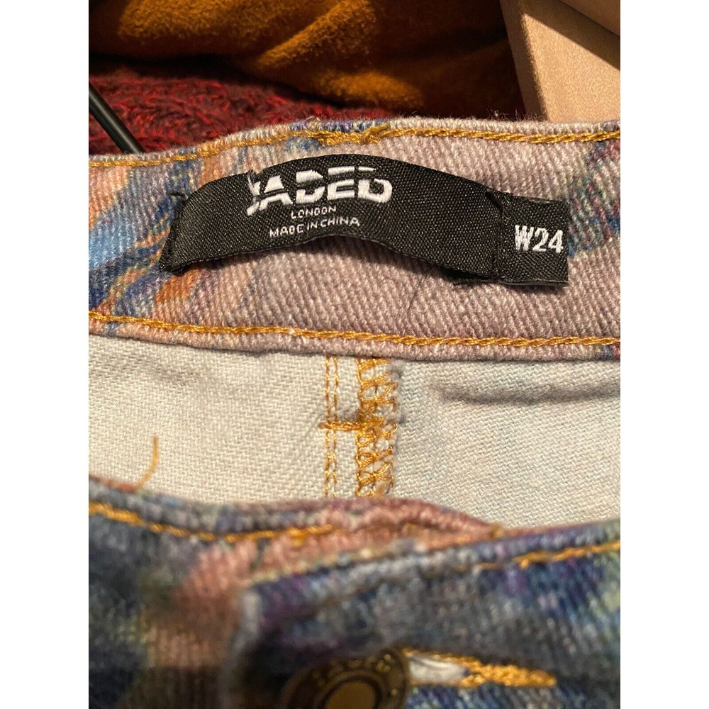 Jaded London Watercolor Jeans Hippie Boho Artsy Festival Whimsical Size 24 - Picture 3 of 4